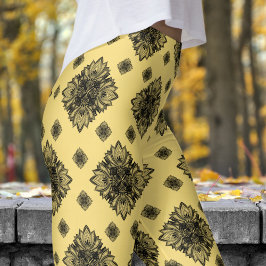 Leggings Magnífico patrón de Mandela amarillo jazmín
