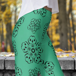 Leggings Magnífico patrón de Mandela Verde y Negro