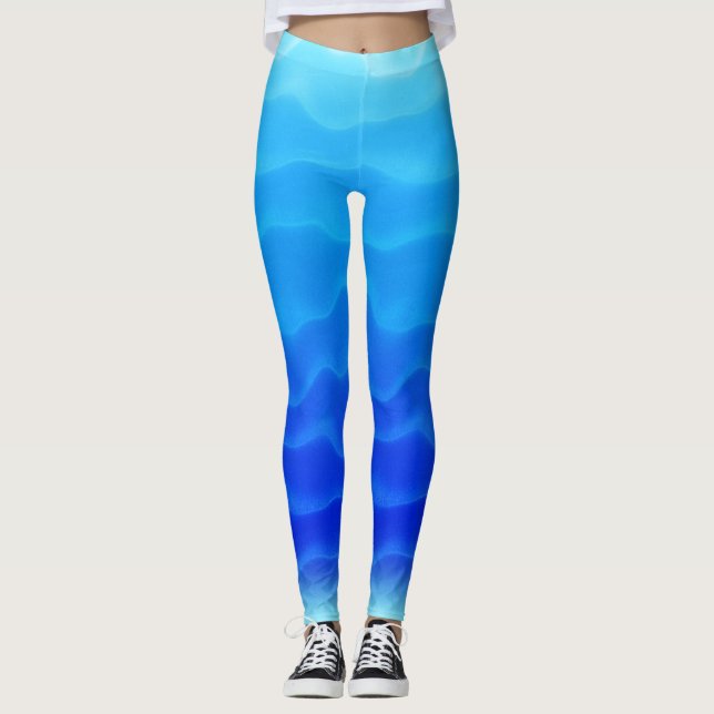 Leggings Magnífico Patrón de Ola de Laguna Azul (Anverso)
