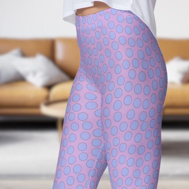 Leggings Magnífico patrón de punto de polka azul y glicinia (Gorgeous Blue and Wisteria Polka Dot Pattern Leggings)