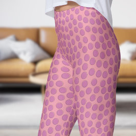 Leggings Magnífico patrón de punto de polka malva y rosa