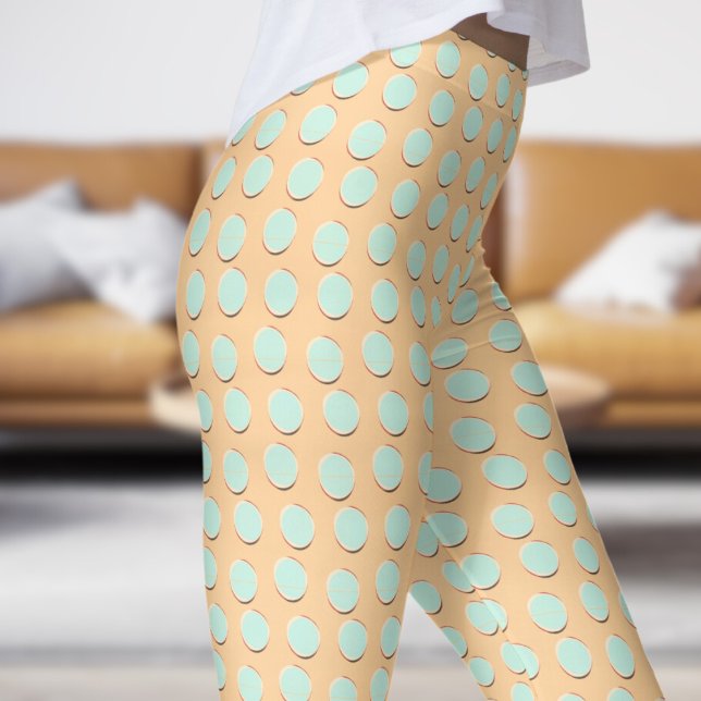 Leggings Magnífico patrón de puntos de polka azul y de Burl (Gorgeous Blue and Burlywood Polka Dot Pattern Leggings)