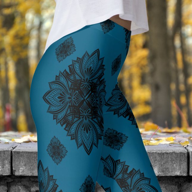 Leggings Magnífico patrón Mandela del océano azul (Mandela on Ocean Blue)