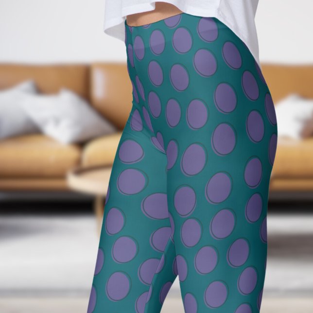 Leggings Magnífico patrón verde Verde azulado y rosado de p (Gorgeous Green Teal and Pink Polka Dot Pattern Leggings)