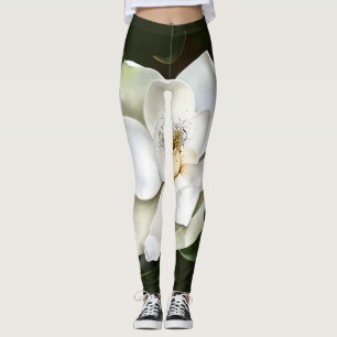 Leggings Magnolia blanca cierra fondo verde