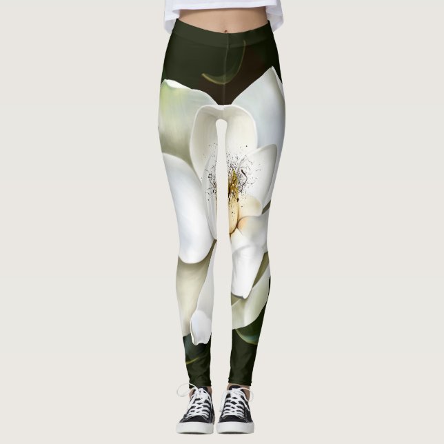 Leggings Magnolia blanca cierra fondo verde (Anverso)