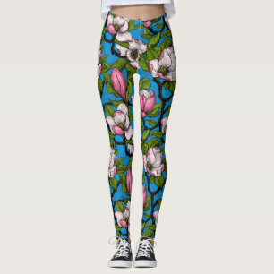Leggings Magnolia floreciente en azul