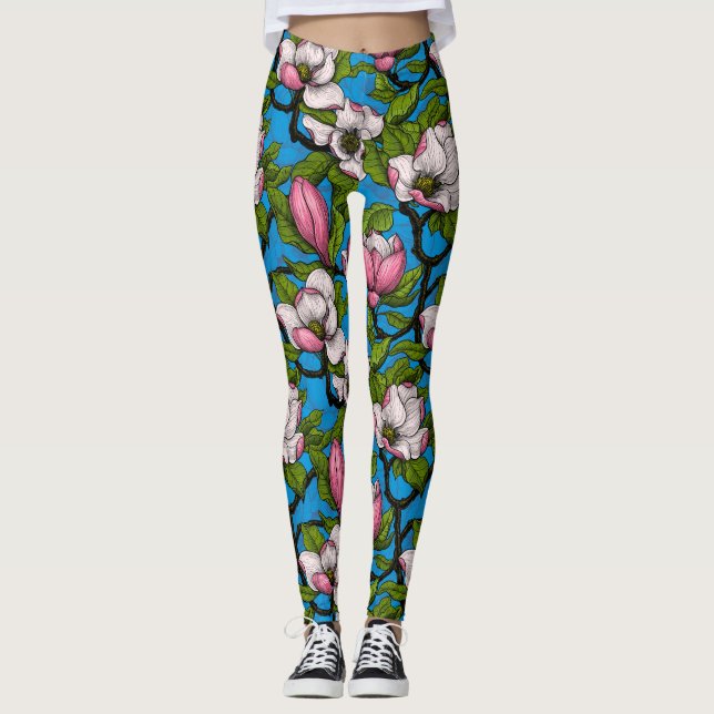 Leggings Magnolia floreciente en azul (Anverso)