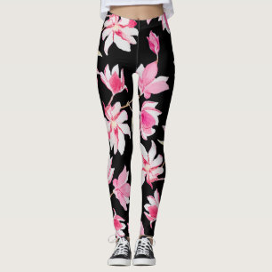 Leggings Magnolia romántica: acuarela negra