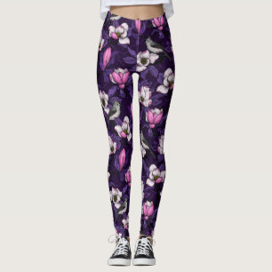 Leggings Magnolia y pájaro del titmouse 4