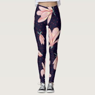 Leggings Magnolias florecientes, patrón de cosecha a mano.