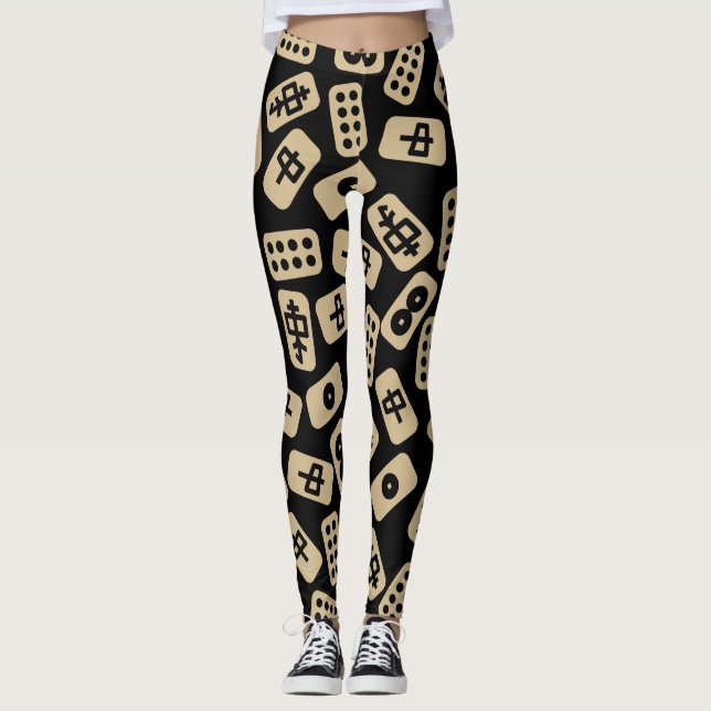 Leggings Mahjong Tiles Brown en negro (Anverso)