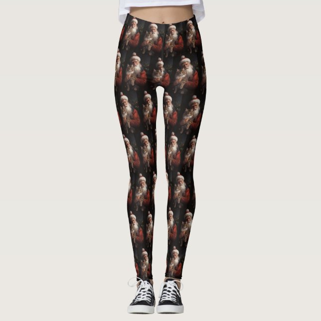 Leggings Maine Coon Con Los Navidades Festividades De Santa (Anverso)
