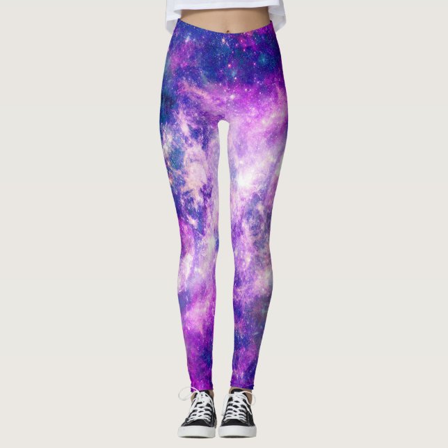 Leggings Majestic Verde azulado Purple Starry Space Nebula (Anverso)