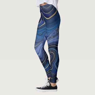 Leggings Malaquita Azul con Acentos Dorados Lujo Chic Piedr