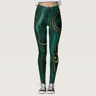 Leggings Malaquita verde oscuro y vetas de estrato de lámin