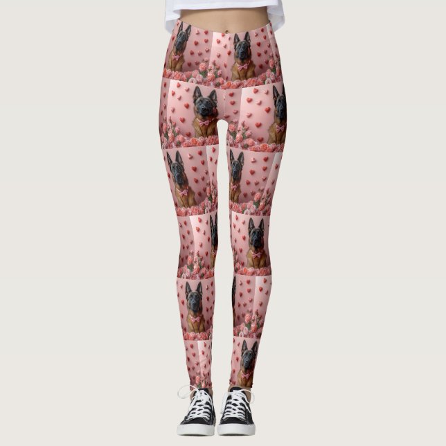 Leggings Malinois Belga con Rosas - Día de San Valentín  (Anverso)