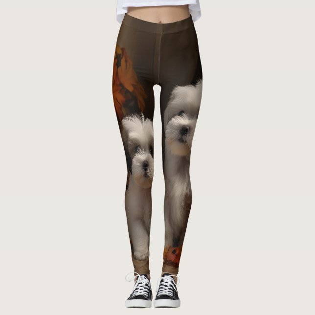 Leggings Malti tzu Puppy Calabaza deslumbrante de otoño (Anverso)