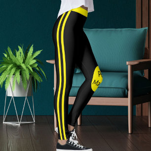 Leggings Mamá de Mascota Personalizada Amarillo Negro Rayas