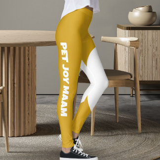 Leggings Mamá Gata Mascota Nombre Mostaza Oro Blanco Texto