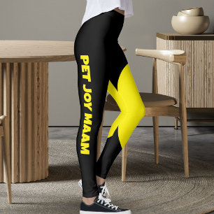 Leggings Mamá Gata Mascota Nombre Negro Amarillo Texto Pers