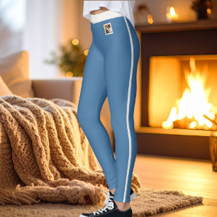 Leggings Mamá Gata Mascota Silenciada Azul Neutro Rayado Pe