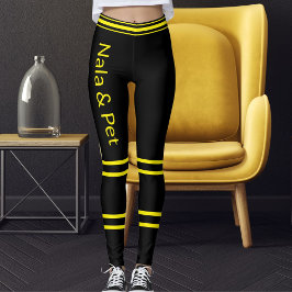 Leggings Mamá Gata Personalizada Nombre Amarillo Rayado Neg