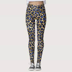 Leggings Mancha de leopardo de oro y azul real elegante