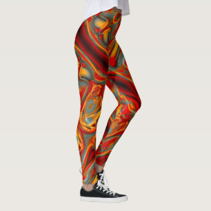Leggings Manchas curvadas en naranja rayado a rojo en gris