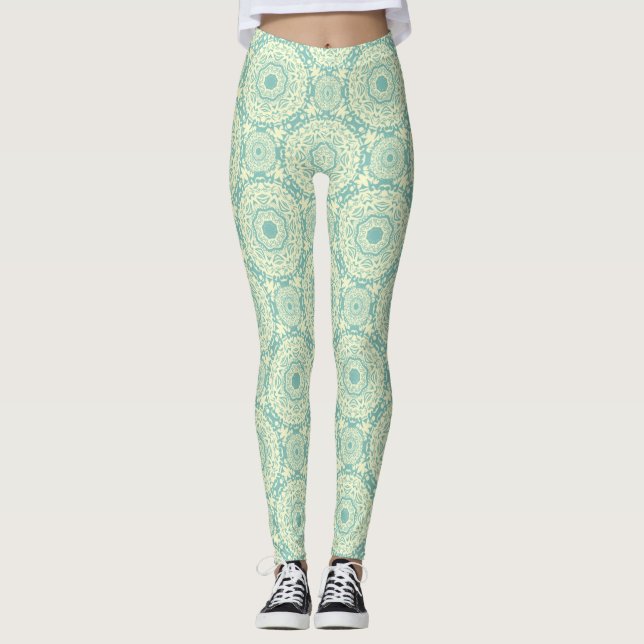 Leggings Mandalá abstracto verde claro (Anverso)