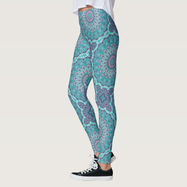 Leggings Mandala acuarela en Verde azulado y morado (Izquierda)