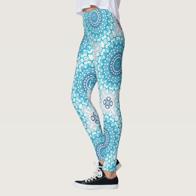 Leggings Mandala azul y blanca helada geométrica de inviern (Izquierda)
