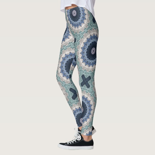 Leggings Mandala azul y Verde azulada con simetría geométri (Izquierda)