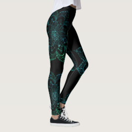 Leggings Mandalá Boho Verde Acuático y Negro Yoga