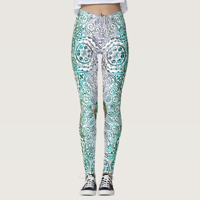 Leggings Mandala céltica del corazón en oro verde (Anverso)