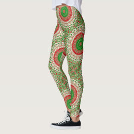 Leggings Mandalá Clásico Navideño en Rojo, Verde y Dorado