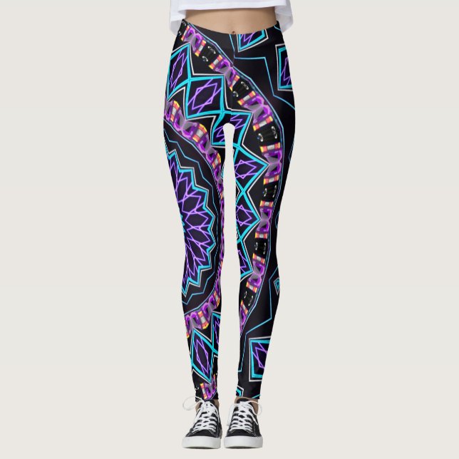 Leggings Mandala de Blacklight del delirio de NYC Techno (Anverso)