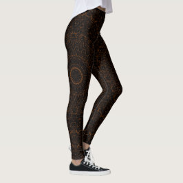 Leggings Mandala de color marrón chocolate con simetría int