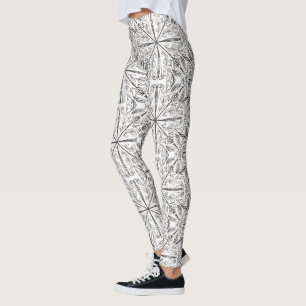 Leggings Mandalá de henna negro blanco floral