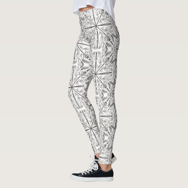 Leggings Mandalá de henna negro blanco floral (Izquierda)