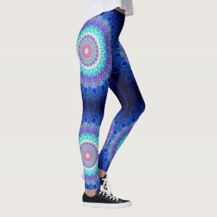 Leggings Mandala de la flor de Lotus - violeta ciánica azul