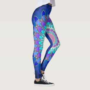 Leggings Mandala de la flor de Lotus - violeta ciánica azul