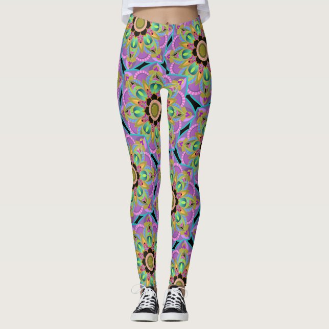 Leggings Mandala Design, Neon Flower Power! (Anverso)