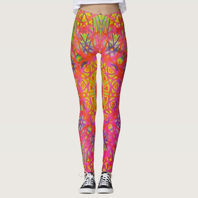 Leggings Mandala digital Piernas azules y moradas amarillas (Anverso)