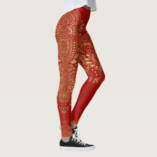 Leggings Mandala dorada y paisley roja