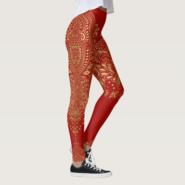 Leggings Mandala dorada y paisley roja (Derecha)