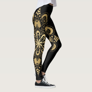 Leggings Mandala Dorado Negro Boho