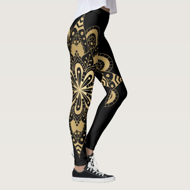 Leggings Mandala Dorado Negro Boho (Derecha)