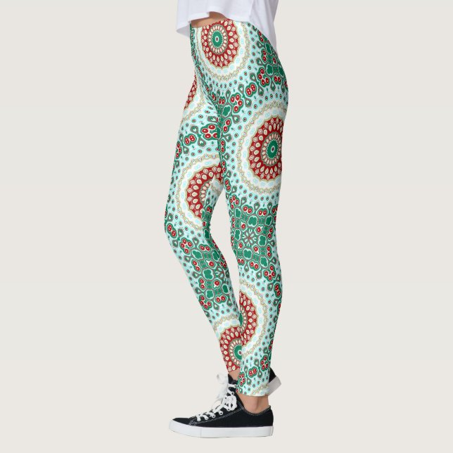 Leggings Mandala en rojo, verde y azul escarpado (Izquierda)