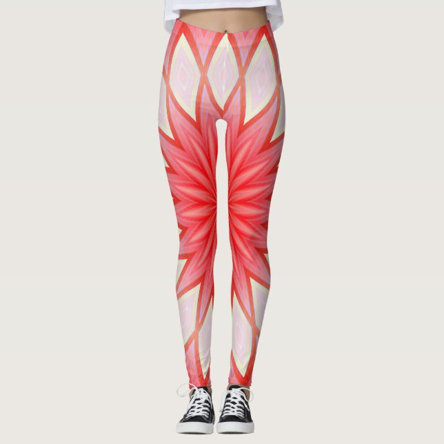 Leggings Mandala floral blanca y roja de Star (Anverso)